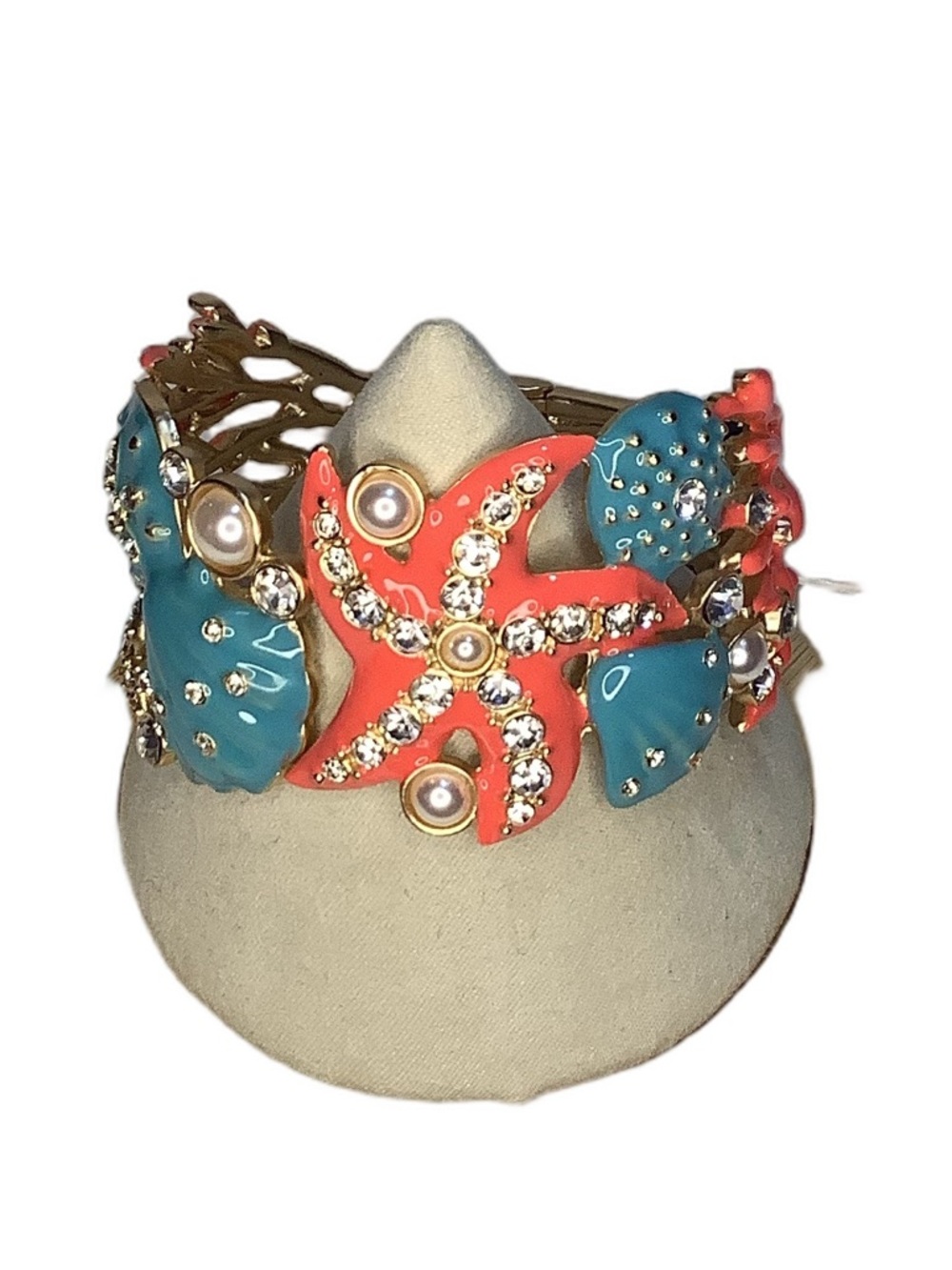 Piper K Coral & Aqua Sea Shell Starfish Hinge Cuff Bracelet New